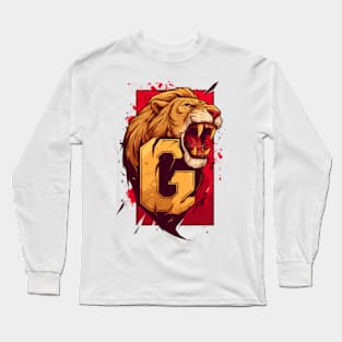 Roaring Lion and the Letter G - Red Backdrop - Fantasy Long Sleeve T-Shirt